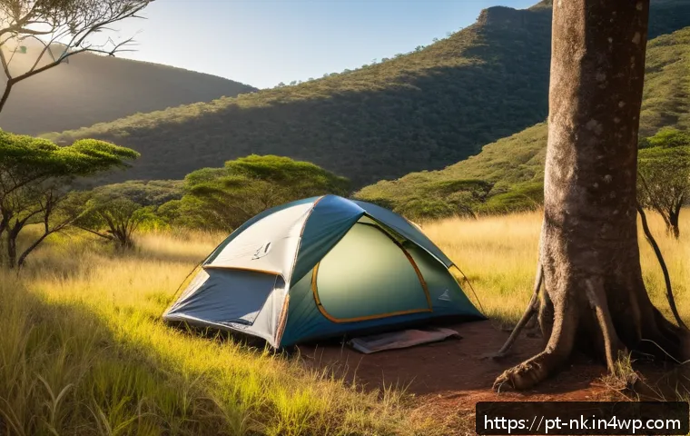 오프그리드 여행의 계획 및 실행 전략 - A serene off-grid campsite in Chapada Diamantina, Brazil, featuring a lightweight tent pitched on lu...
