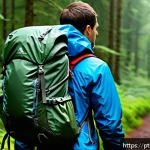오프그리드 여행 도구 및 기법 소개 - A detailed and realistic outdoor scene depicting a hiker wearing a 50-liter hiking backpack with a v...
