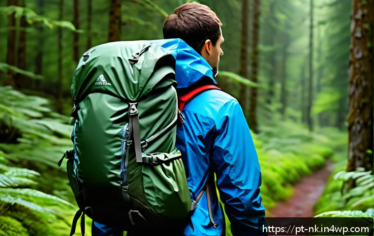 오프그리드 여행 도구 및 기법 소개 - A detailed and realistic outdoor scene depicting a hiker wearing a 50-liter hiking backpack with a v...