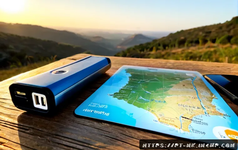 Home 13 오프그리드 여행을 위한 필수 앱 추천 - Photorealistic overland travel planning scene in rural Portugal, a rugged smartphone showing an abst...